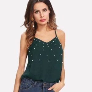 ⭐️ Pearl Embellished Racerback Cami Top